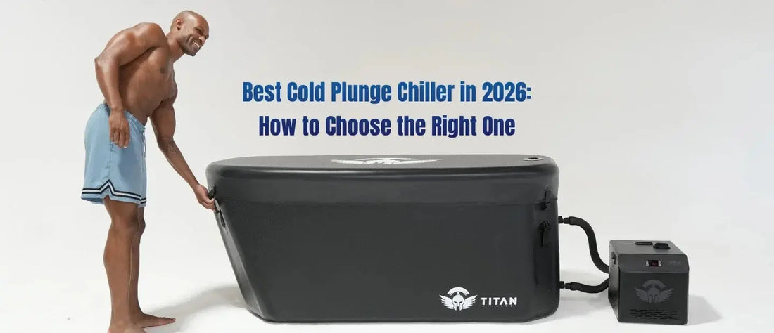 Man setting up a Titan Wellness cold plunge tub with chiller, guide to choosing the best cold plunge chiller in 2026
