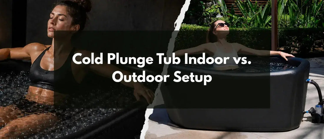 Titan Wellness indoor vs. outdoor cold plunge tub setup comparison with water chiller for year-round cold therapy.