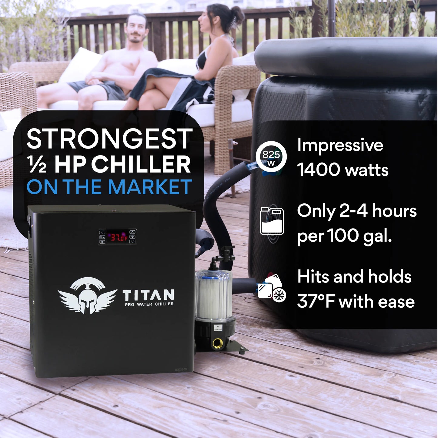 1/2 HP Cold Plunge Chiller Pro+ Titan Wellness Black