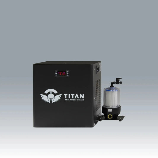 Titan Wellness 1/2 HP Universal Cold Plunge Chiller in black for reliable ice bath recovery and professional water cooling performance