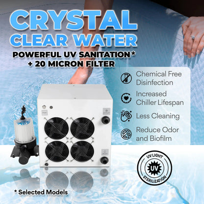 1/2 HP Titan Pro water chiller white with UV sanitation and 20 micron filter chemical free cold plunge filtration system reduces odor and biofilm