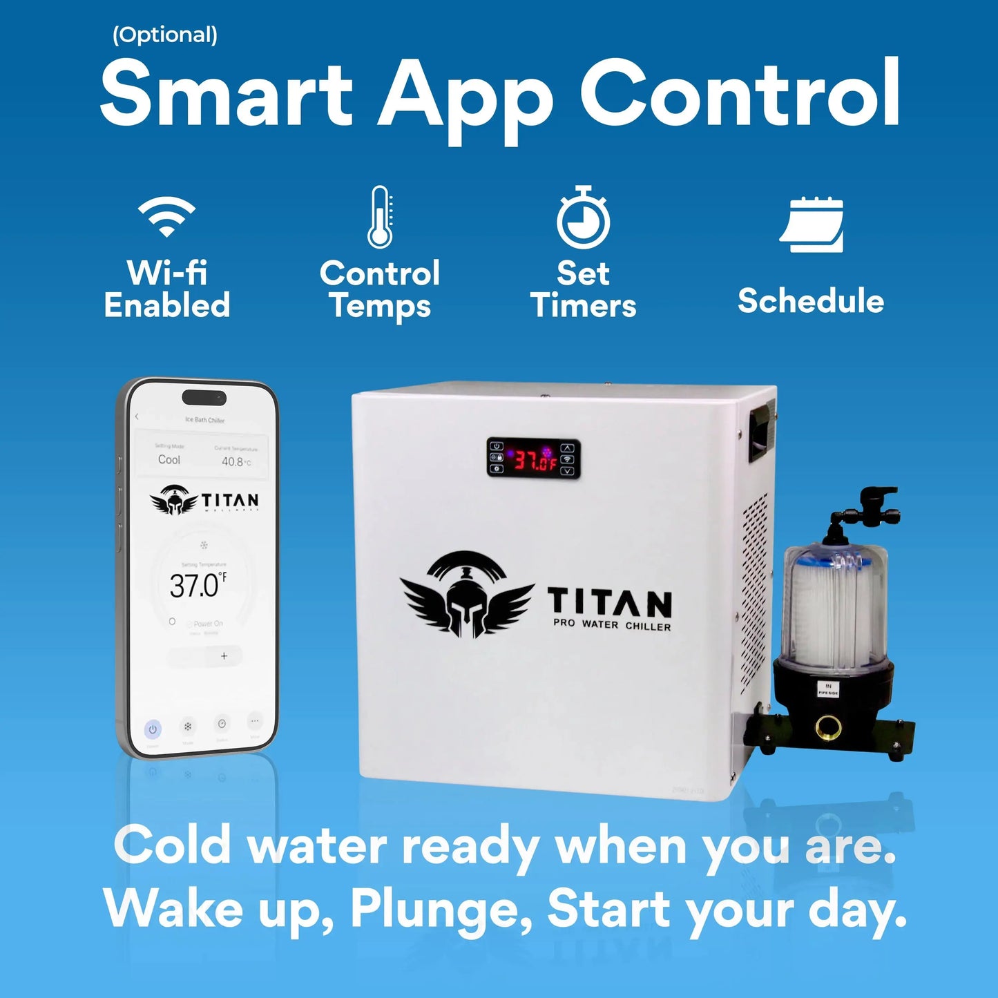 1/2 HP Titan Pro water chiller white with smart app control WiFi temperature control timers scheduling 20 micron filter cold plunge system