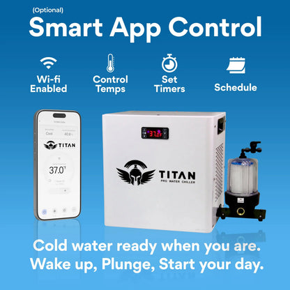 1/2 HP Titan Pro water chiller white with smart app control WiFi temperature control timers scheduling 20 micron filter cold plunge system