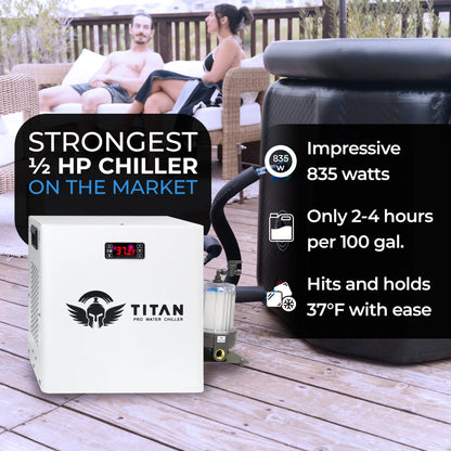 1/2 HP Titan Pro water chiller white 1400W fast cooling cold plunge system 2 to 4 hours per 100 gallons maintains 37°F outdoor setup