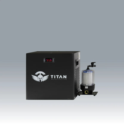 Black 1/3 HP universal cold plunge chiller unit by Titan Wellness for temperature controlled ice baths.