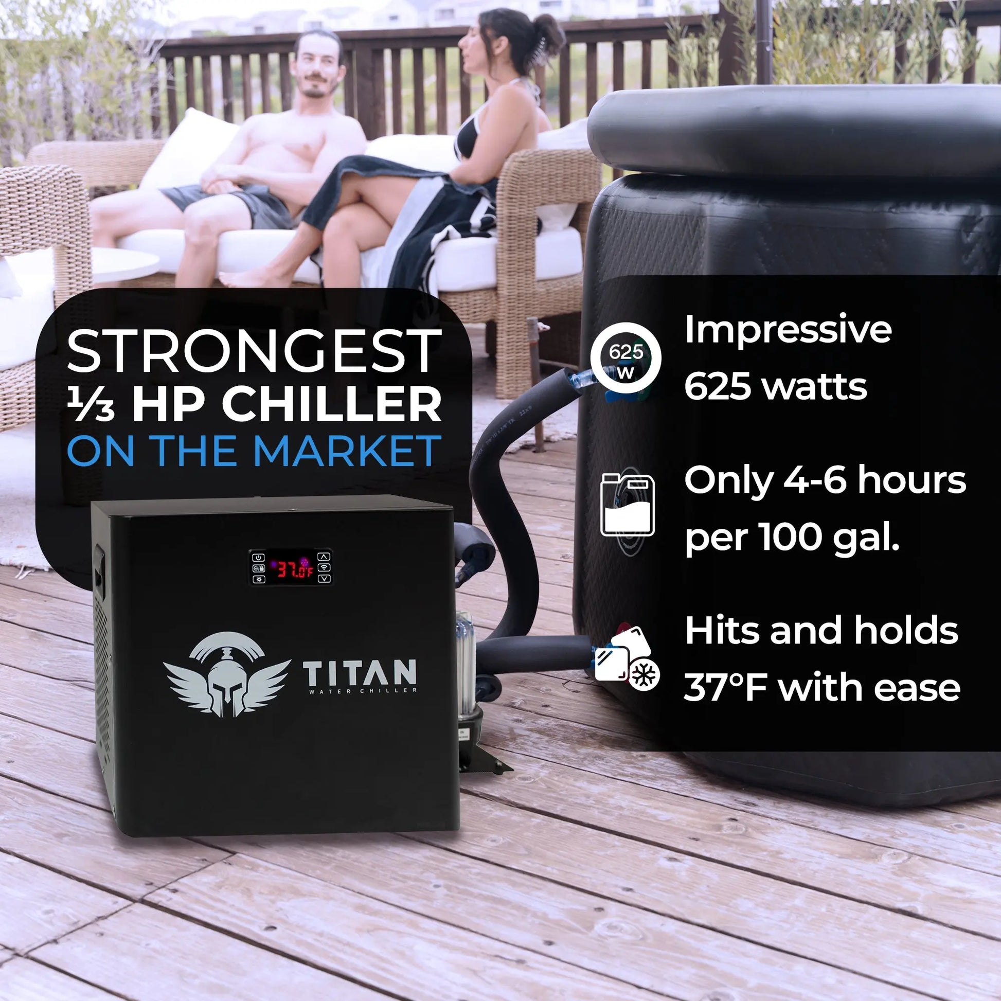 1/3 HP Cold Plunge Chiller Titan Wellness  Black