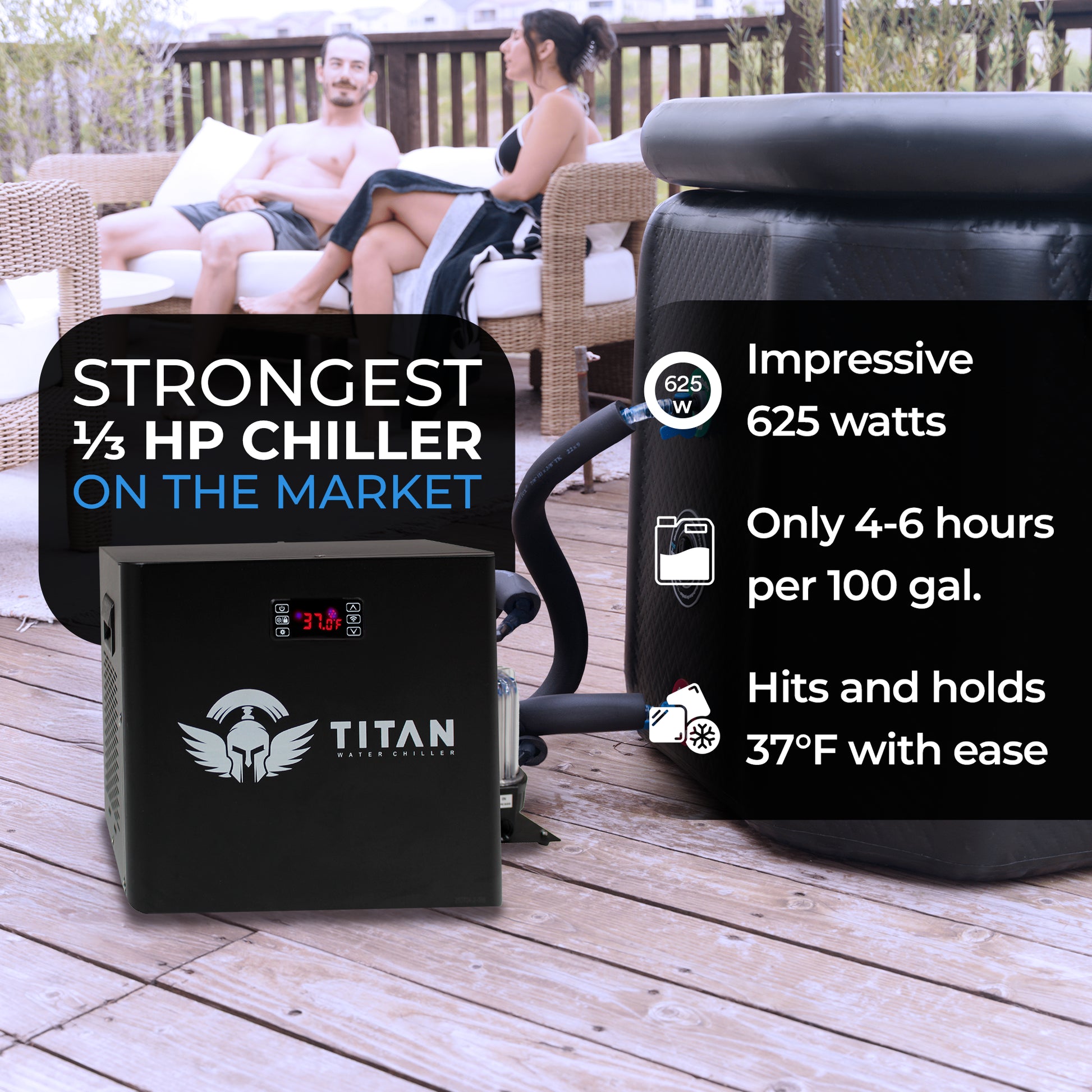 1/3 HP Cold Plunge Chiller Titan Wellness  Black