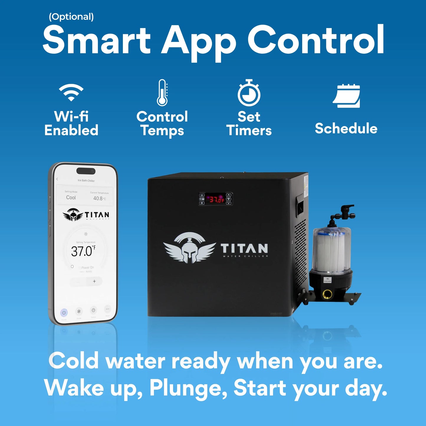1/3 HP Titan water chiller with smart app control WiFi temperature control timers scheduling 20 micron filter cold plunge system