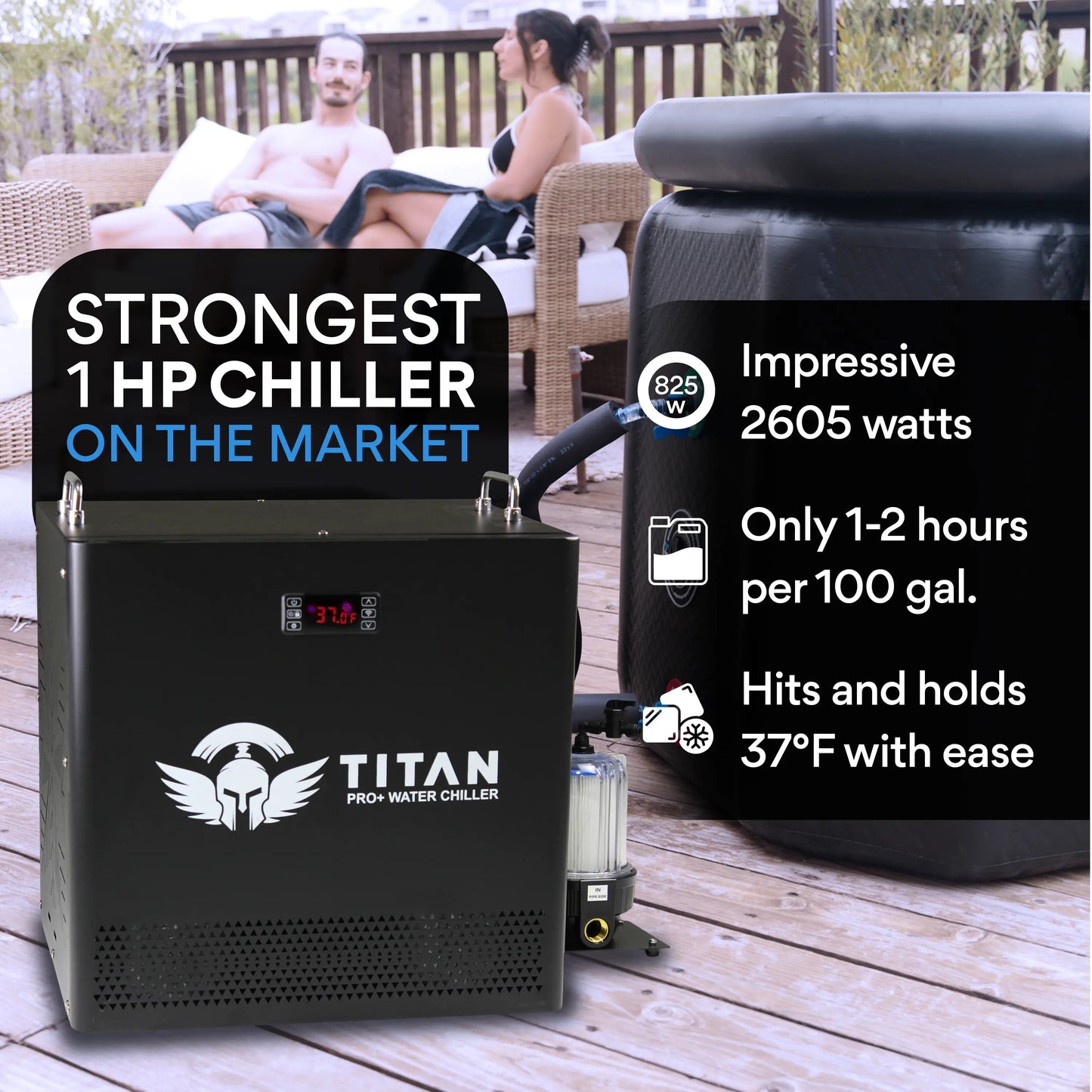 1 HP Cold Plunge Chiller Pro+ Titan Wellness Black