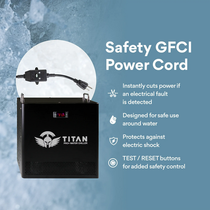 1 HP cold plunge chiller with GFCI safety power cord for electrical protection safe use around water and shock prevention