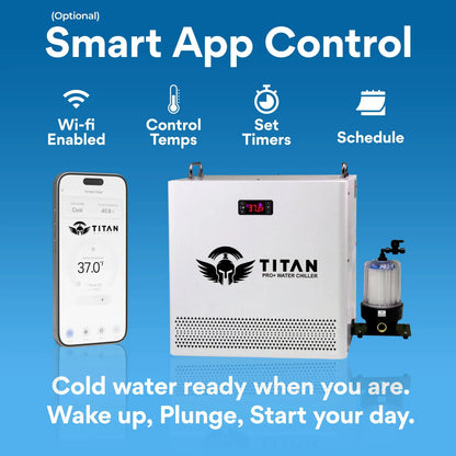 1 HP white cold plunge chiller with smart app control WiFi temperature settings scheduling and filtration Titan Pro Plus system