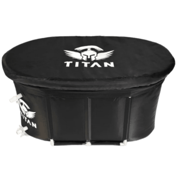 Titan Bravo XL cold plunge tub with protective cover, extra large round design with reinforced panels