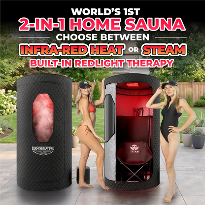 Sauna Duo-Therapy Pro® — 2-in-1: Infrared Heat Mode or Steam Mode
