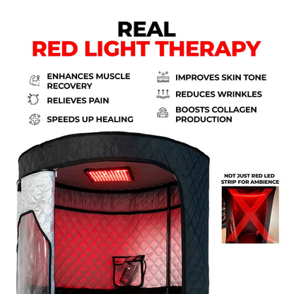 Duo Therapy Pro sauna with built in red light therapy panel for muscle recovery skin improvement and healing support