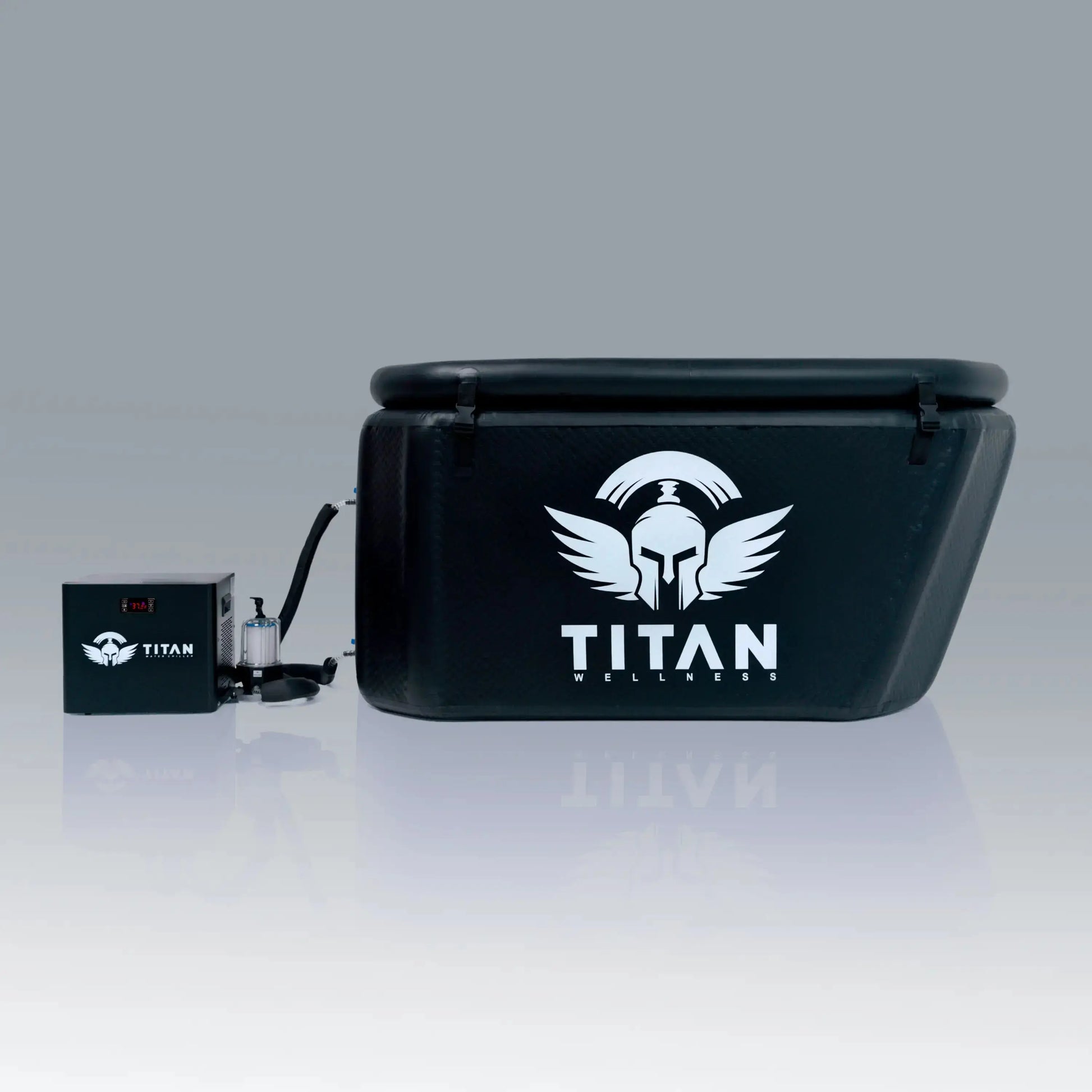 Titan Wellness cold plunge tub and chiller setup on outdoor deck