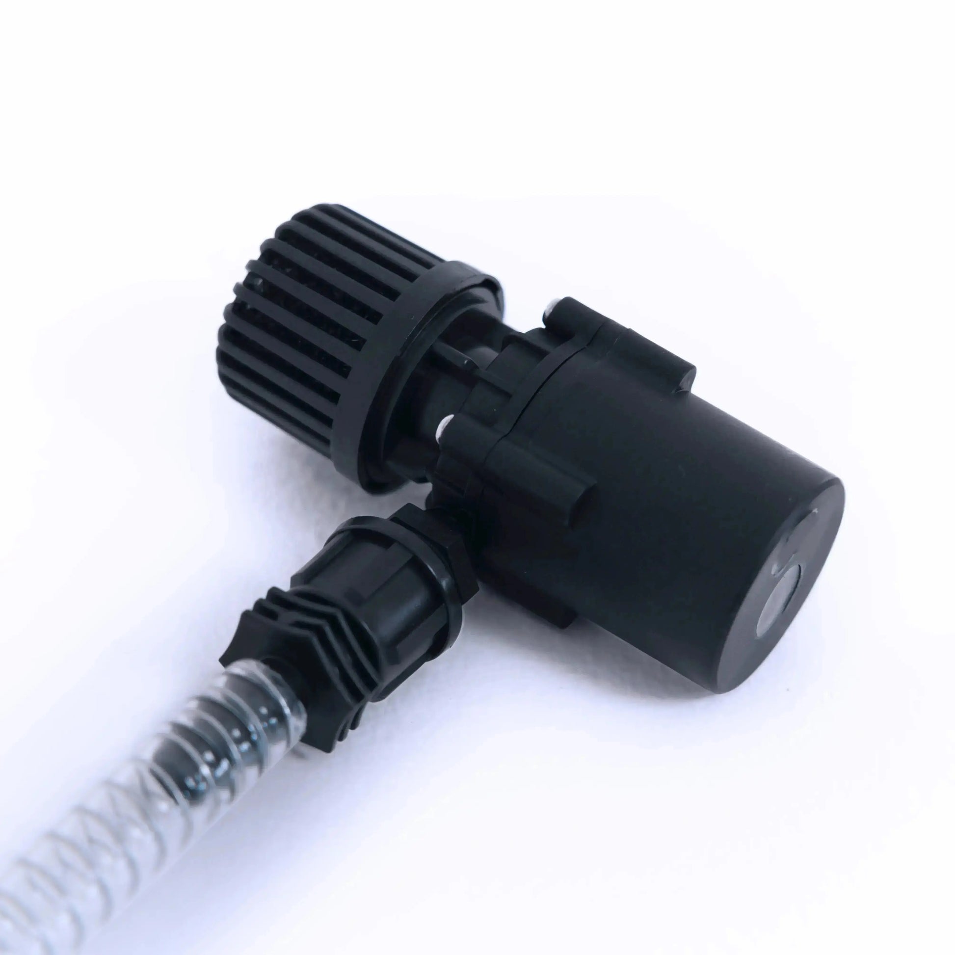 Titan Universal Ice Bath Chiller submersible pump with intake strainer attached to clear reinforced hose for water circulation